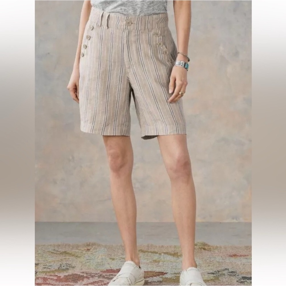 Sundance Wilde Striped 100% Linen Bermuda Shorts High Rise Boho Nautical Sailor